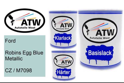Ford, Robins Egg Blue Metallic, CZ / M7098: 1L Lackdose + 1L Klarlack + 500ml Härter - Set, von ATW Autoteile West.